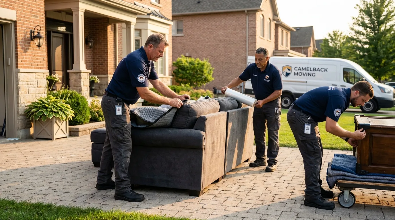 Large estate moving crew wrapping furniture in Bayville, NY