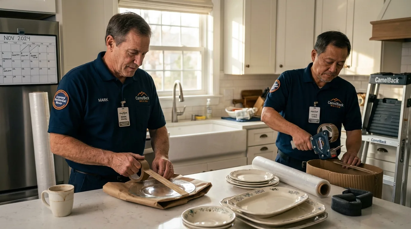 Professional crew packing kitchen dishware in Bayville, NY